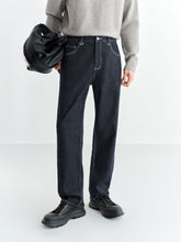 Men's Contrast-Stitch Straight Jeans with Fleece Lining